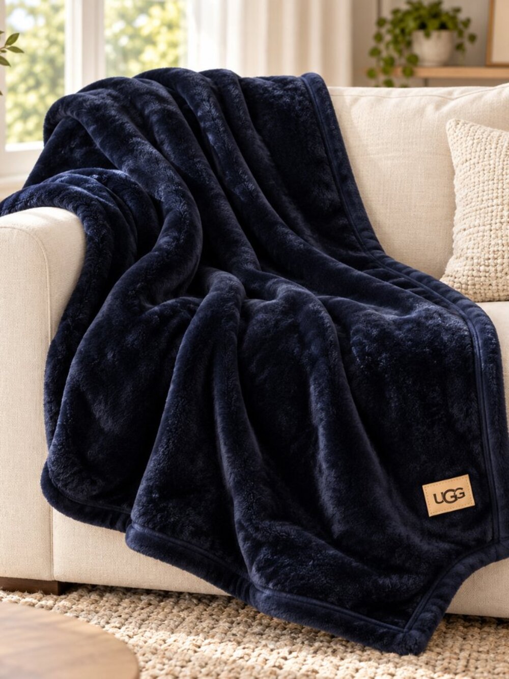 NWT UGG Coco Plush Throw Blanket Navy 50” x 70”